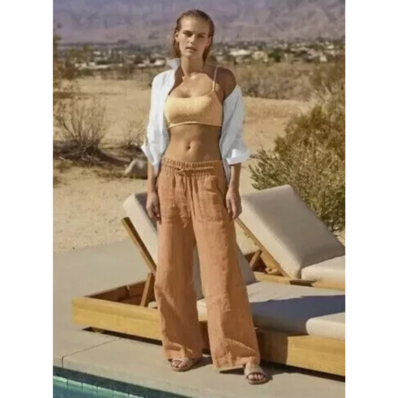 Athleta Cabo Linen Textured Wide Leg Pant Rain Dance Siena Beige Size‎ 24 Plus - Picture 6 of 7